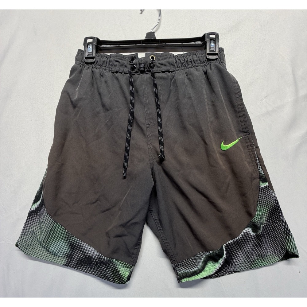 Nike Swim Trunks Mens Small Black Green Swoosh Drawstring Athletic Shorts Casual